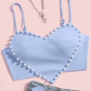 Light Blue Pearl Heart Crop Top